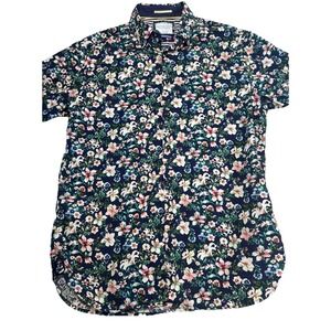 Denim & Flower Ricky Singh Men's M Floral Button Down Shirt Navy Tropical‎